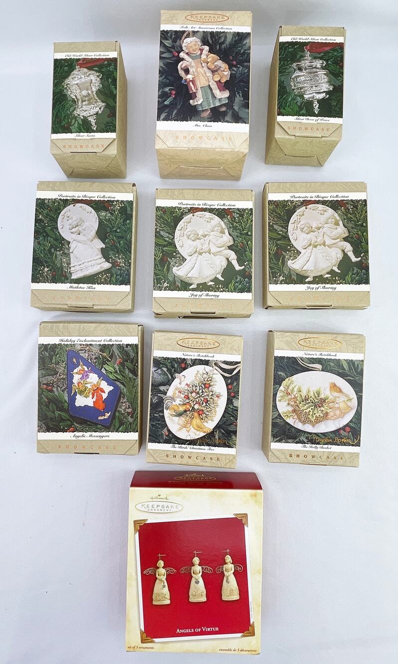 Lot 10 Hallmark Christmas Ornaments Silver Bisque Nature Folk Enchantment